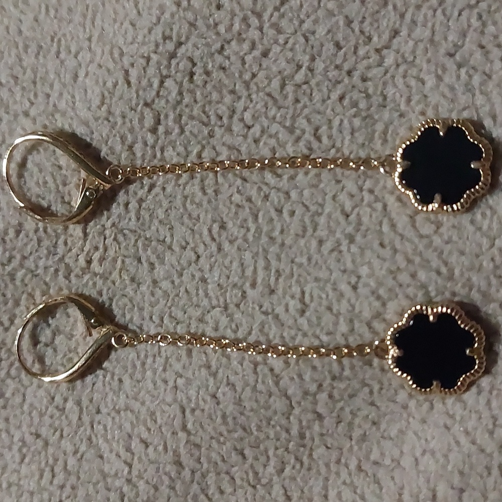14K Goldplated & Onyx Flower Drop Earrings